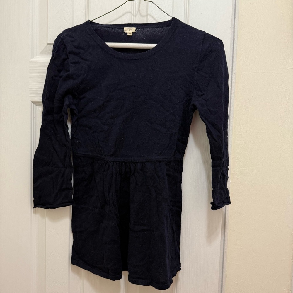 J. Crew Navy 100% Cotton 3/4 Sleeves scoop neck blouse with Timeless Design XS
